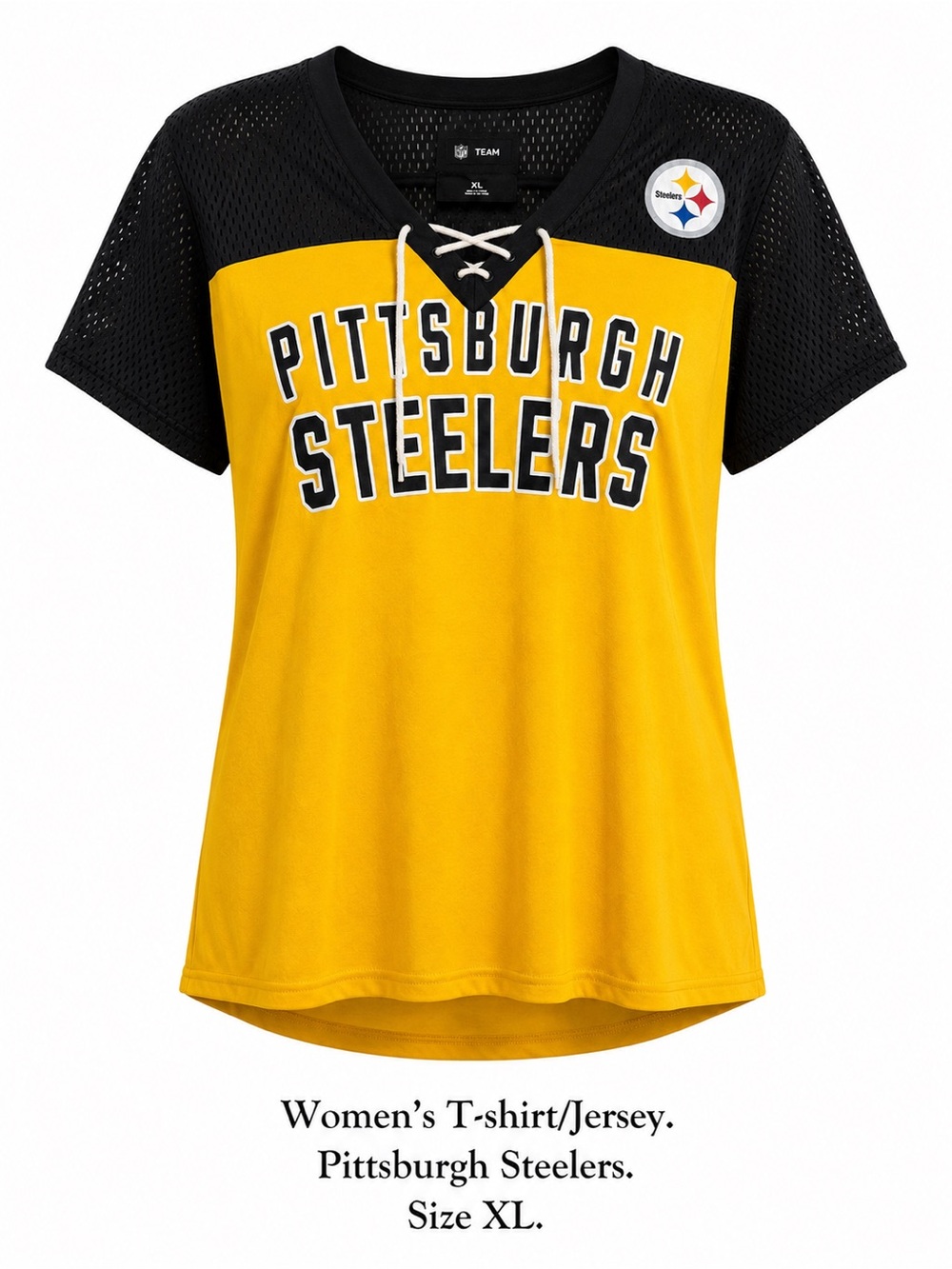 Pittsburgh Steelers Women's Lace-Up Jersey Top - Black & Yellow